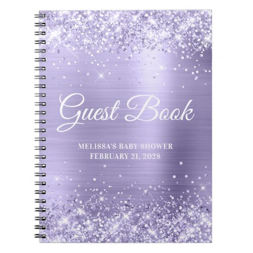 Glittery Pale Lavender Baby Shower Guestbook Notebook