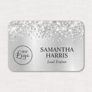 Glittery Pale Silver Grey Gradient Glam Logo Name Tag