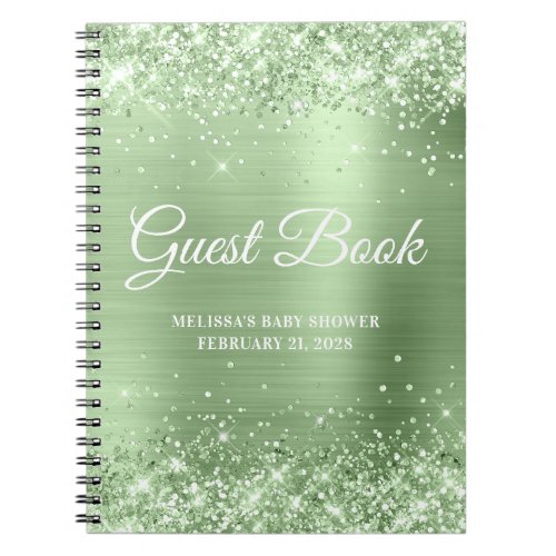 Glittery Pale Tea Green Baby Shower Guestbook Notebook