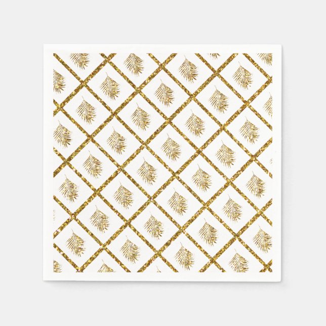 Glittery Palm Pattern Tropical Gold Wedding Cool Napkins (Front)