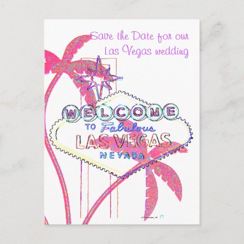 Glittery Palms Las Vegas Save the Date Announcement Postcard