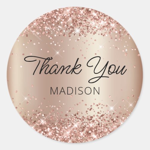 Glittery Pastel Bronze Shimmer Ombre Thank You Classic Round Sticker