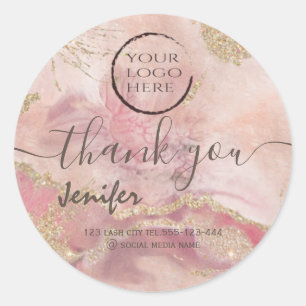 Glittery pastel watercolor logo script thank you classic round sticker