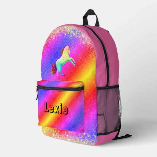 Glittery Pastels Rainbow Unicorn Personalized Printed Backpack