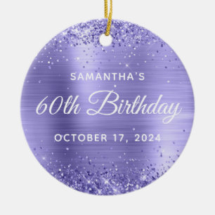 Glittery Periwinkle Foil 60th Birthday Ceramic Ornament