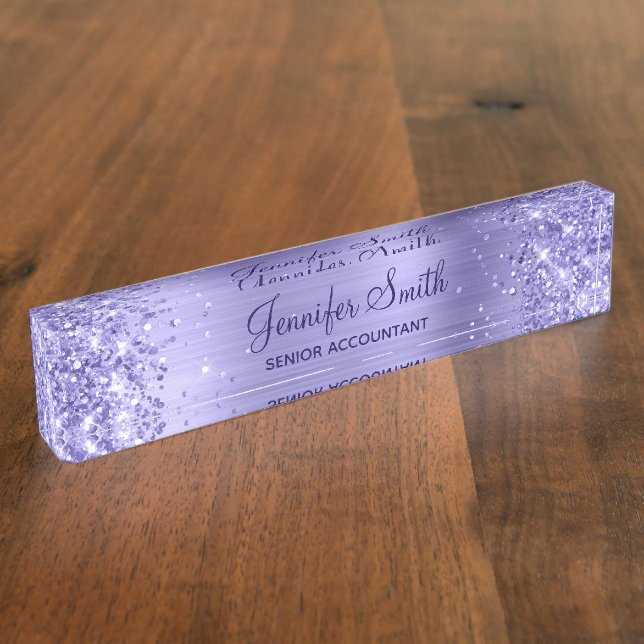 Glittery Periwinkle Foil Desk Name Plate (Side)
