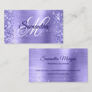 Glittery Periwinkle Foil Fancy Monogram Business Card