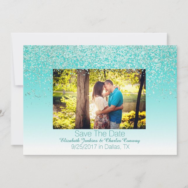 Glittery Photo Wedding Save The Date Card (Front)