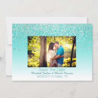 Glittery Photo Wedding Save The Date Card