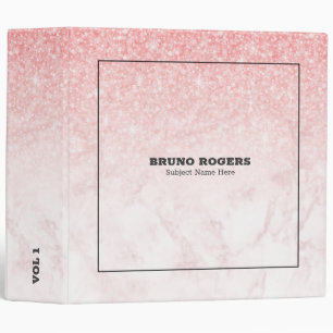 Glittery pink and rose-gold marble ombre 3 ring binder