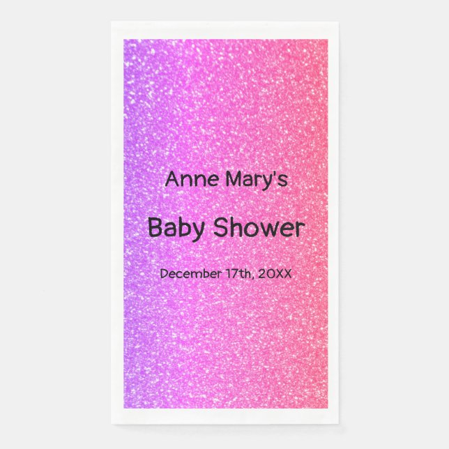 Glittery Pink Baby Shower Girls Cute Ombre Custom  Paper Guest Towels (Front)