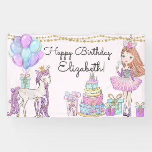 Glittery Pink Birthday Girl Unicorn Glam Banner