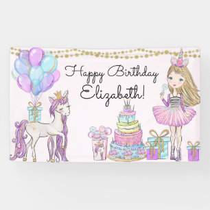 Glittery Pink Birthday Girl Unicorn Glam Banner