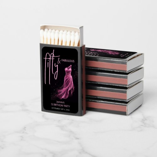 Glittery Pink Black Chic 50 & Fabulous Birthday  Matchboxes