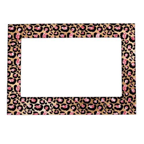 Glittery Pink Black Leopard Cheetah Print Brown Magnetic Frame