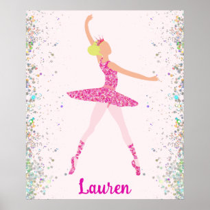 Glittery Pink Blonde Ballerina Dance Art Poster