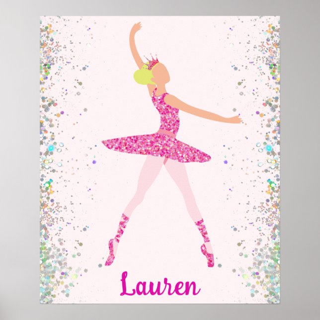 Glittery Pink Blonde Ballerina Dance Art Poster (Front)
