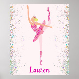 Glittery Pink Blonde Ballerina Dance Art Poster