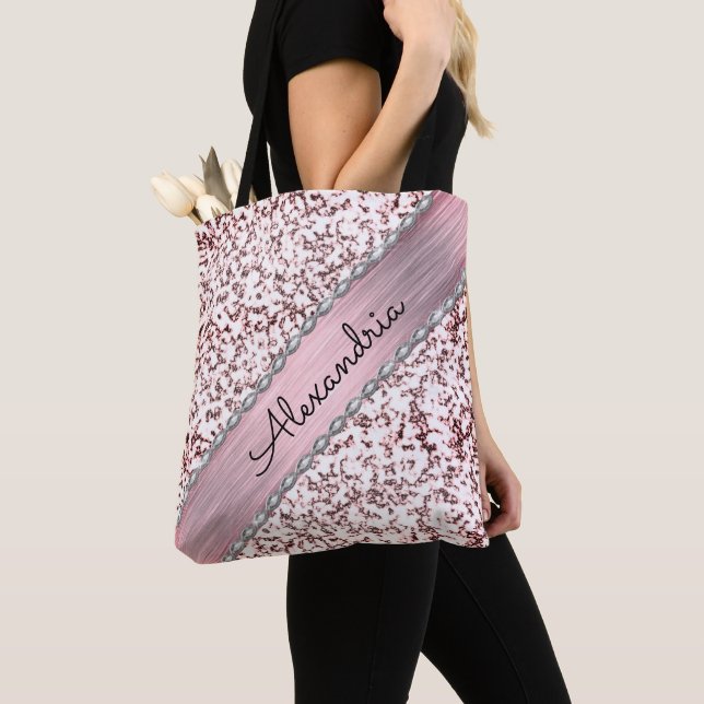 Glittery  Pink Blush  Personalized Marble Tote Bag (Close Up)