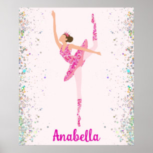 Glittery Pink Brunette Ballerina Dance Art Poster