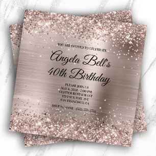 Glittery Pink Champagne Faux Foil 40th Birthday Invitation