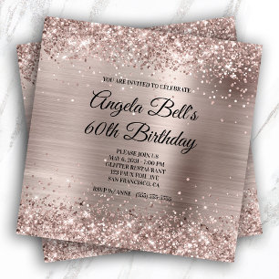 Glittery Pink Champagne Faux Foil 60th Birthday Invitation