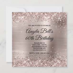 Glittery Pink Champagne Faux Foil 60th Birthday Invitation