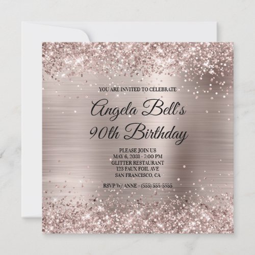 Glittery Pink Champagne Faux Foil 90th Birthday