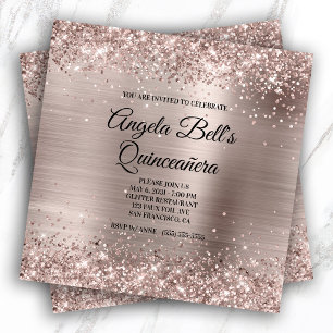 Glittery Pink Champagne Faux Foil Quinceanera Invitation