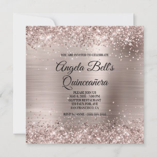 Glittery Pink Champagne Faux Foil Quinceanera Invitation