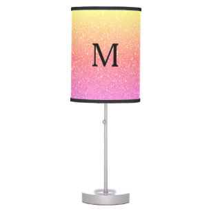 Glittery Pink Ombre Black Monogram Initials Gift Table Lamp