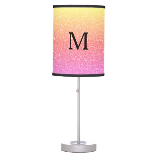 Glittery Pink Ombre Black Monogram Initials Gift Table Lamp