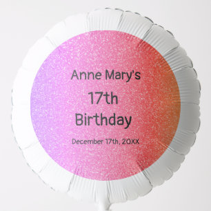 Glittery Pink Orange 17th Birthday Custom Age 2024 Balloon