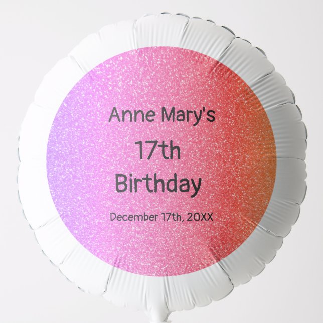 Glittery Pink Orange 17th Birthday Custom Age 2024 Balloon (Front)