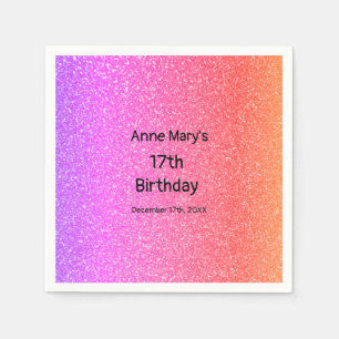 Glittery Pink Orange 17th Birthday Custom Age 2024 Napkins