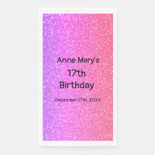 Glittery Pink Orange 17th Birthday Custom Age 2024 Paper Guest Towels