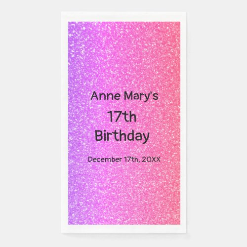 Glittery Pink Orange 17th Birthday Custom Age 2024 Paper Guest Towels