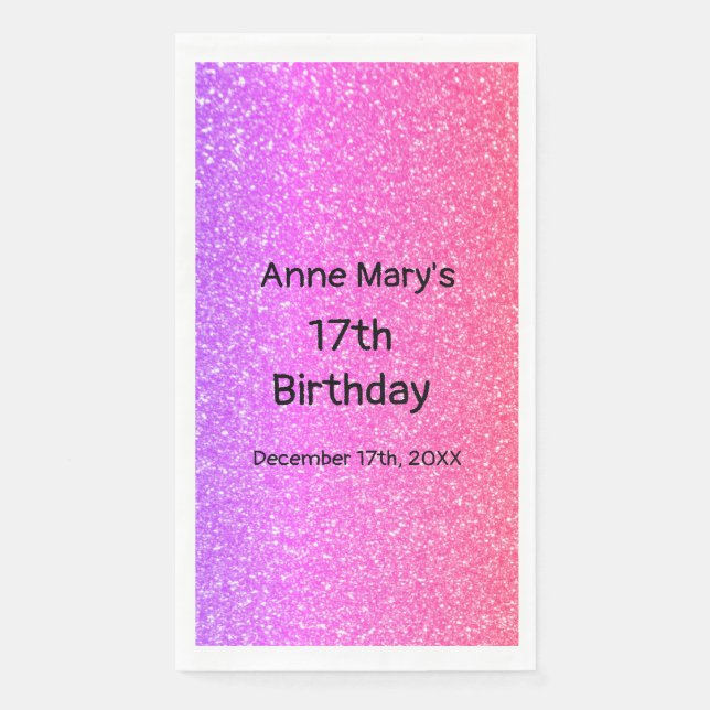 Glittery Pink Orange 17th Birthday Custom Age 2024 Paper Guest Towels (Front)