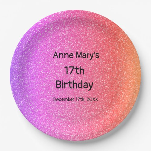 Glittery Pink Orange 17th Birthday Custom Age Cute Paper Plates