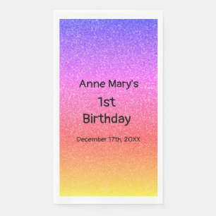 Glittery Pink Orange 1st Birthday First Custom Age Paper Guest Towels