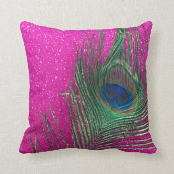 Glittery Pink Peacock Feather Still Life Throw Pillow by Peacocks at Zazzle
