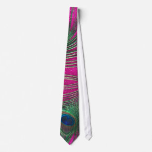 Glittery Pink Peacock Feather Tie
