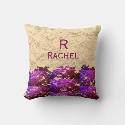 Glittery Pink Purple Gold Sparkle Monogram Initial Throw Pillow