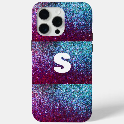 Glittery Pink Purple Ombre Abstract Monogram  iPhone 15 Pro Max Case