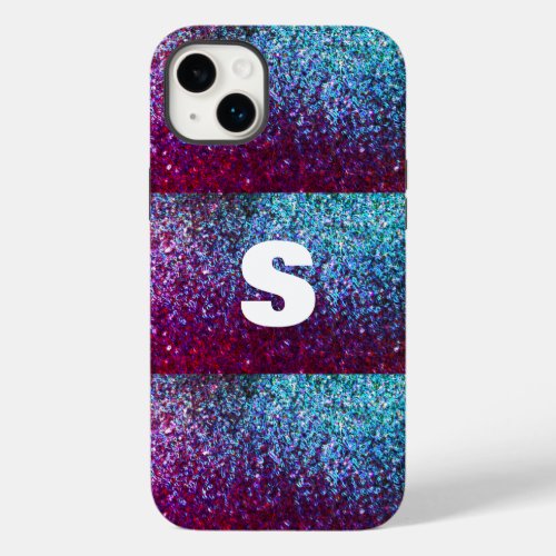 Glittery Pink Purple Ombre Abstract Monogram  Case_Mate iPhone 14 Plus Case