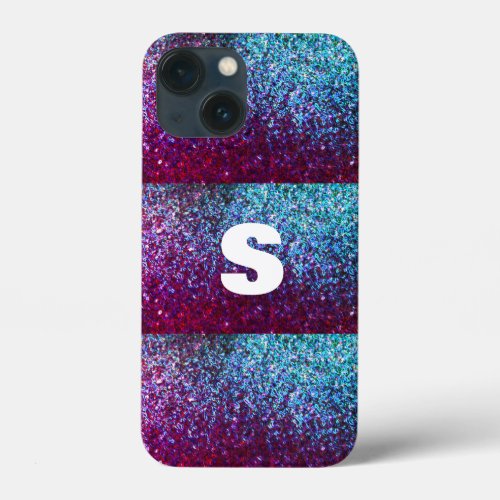 Glittery Pink Purple Ombre Abstract Monogram  iPhone 13 Mini Case