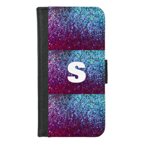 Glittery Pink Purple Ombre Abstract Monogram Gift iPhone 87 Wallet Case