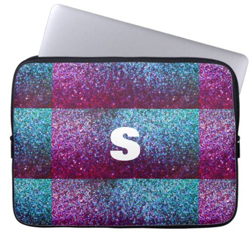 Glittery Pink Purple Ombre Abstract Monogram Gift Laptop Sleeve