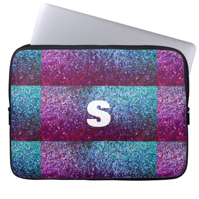 Glittery Pink Purple Ombre Abstract Monogram Gift Laptop Sleeve (Front)