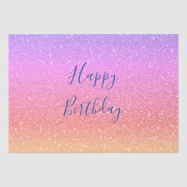 Glittery Pink Purple Ombre Colorful Happy Birthday Tissue Paper (Front)
